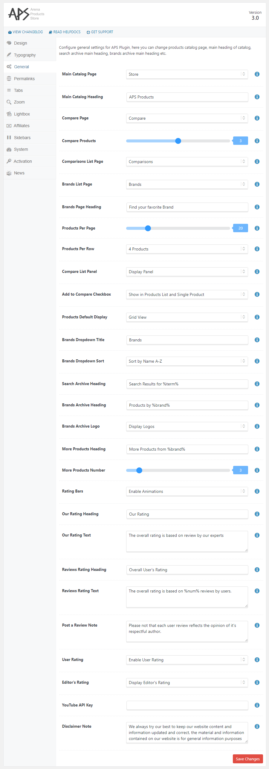 Main Settings