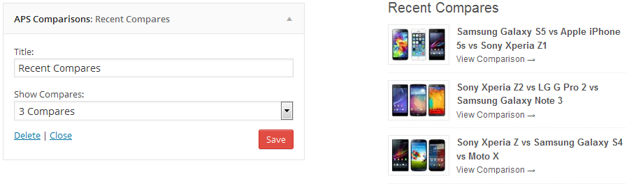 Recent Compares Widget